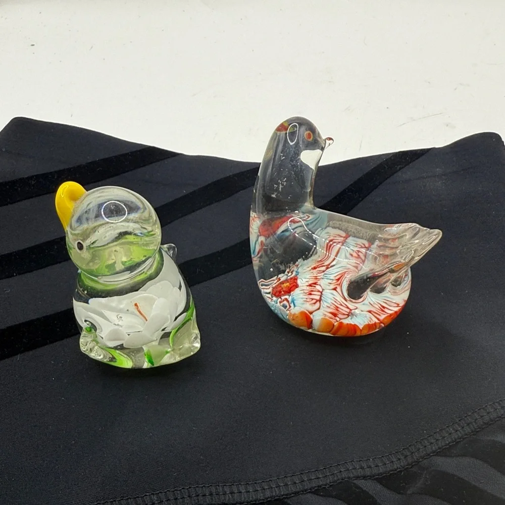 Vtg Glass Bird Duck Swan Chicken Figurine Paperweight Decor Collectible Floral